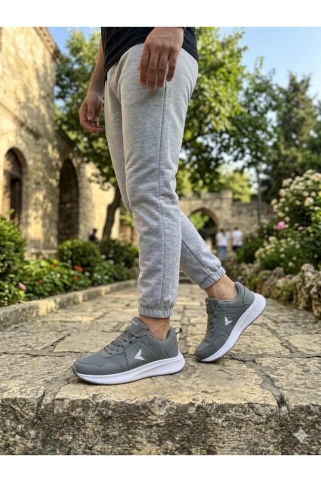 Siyah Bağcıklı Unisex Günlük Hafif Yürüyüş Spor Ayakkabısı - 9688 Füme - 44