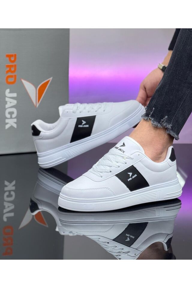 Günlük Ortepedik Sneaker Erkek Spor Ayakkabı - PJ732 Beyaz Siyah - 42