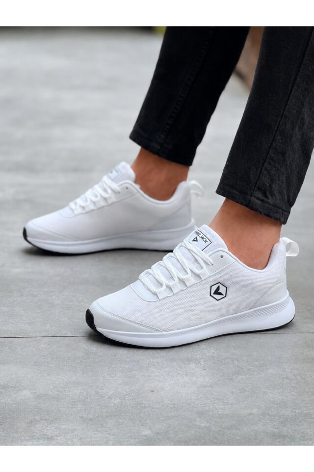 Siyah Bağcıklı Sneaker Koşu Yürüyüş Erkek Spor Ayakkabı Beyaz - 41