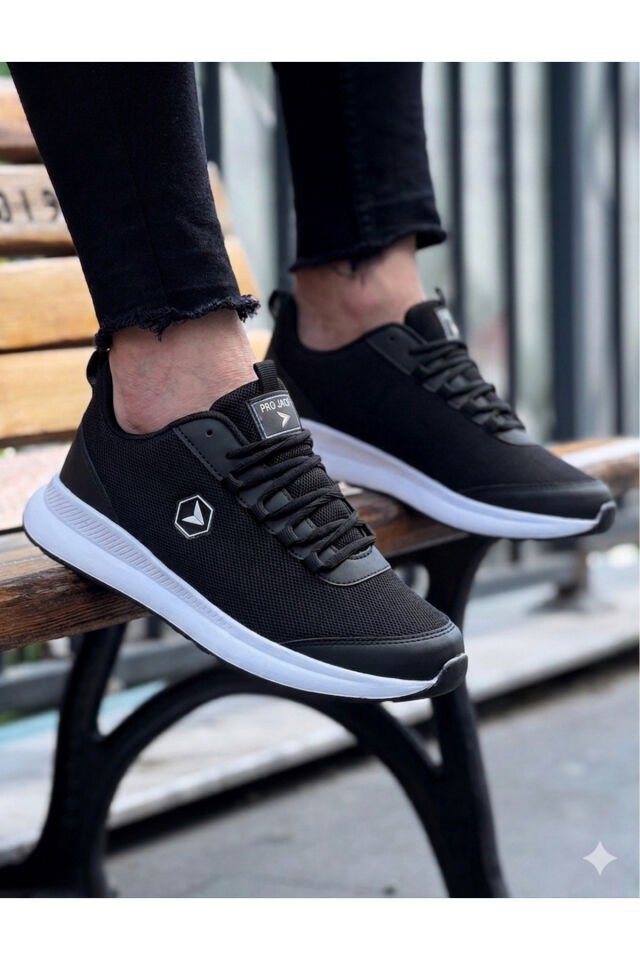 Siyah Bağcıklı Sneaker Koşu Yürüyüş Erkek Spor Ayakkabı Siyah - 44