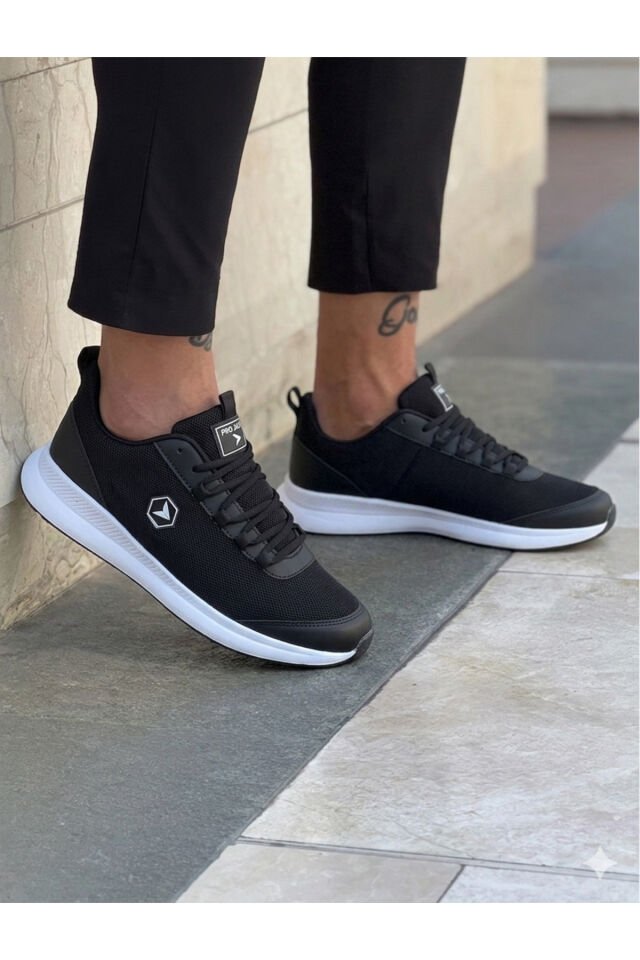 Siyah Bağcıklı Sneaker Koşu Yürüyüş Erkek Spor Ayakkabı Siyah - 44