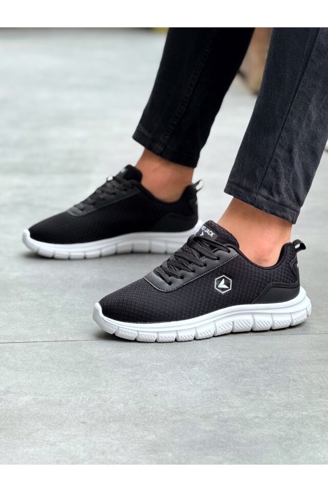 Beyaz Bağcıklı Unisex Günlük Hafif Yürüyüş Spor Ayakkabısı - PJ44 Siyah - 41