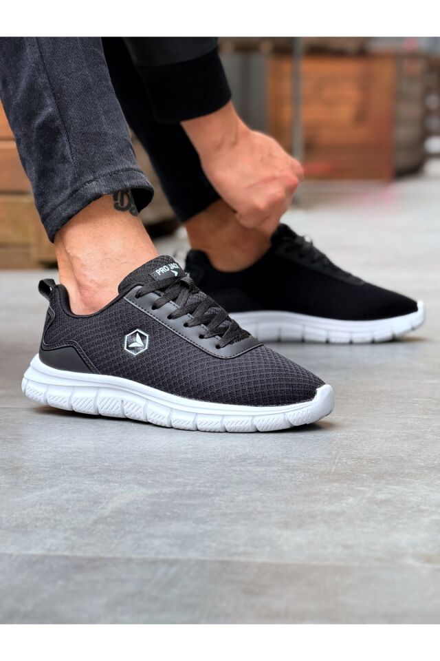 Beyaz Bağcıklı Unisex Günlük Hafif Yürüyüş Spor Ayakkabısı - PJ44 Siyah - 43
