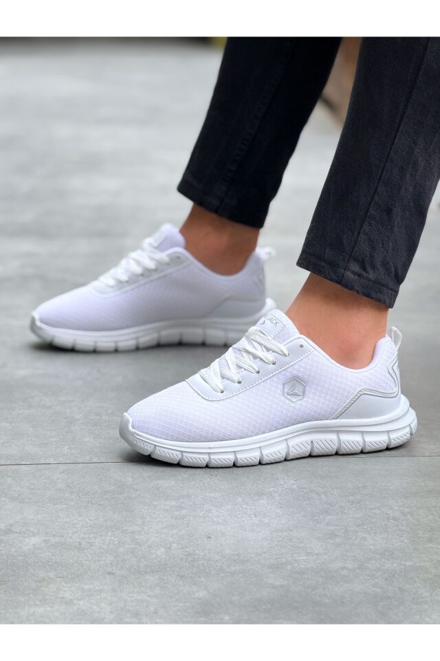 Beyaz Bağcıklı Unisex Günlük Hafif Yürüyüş Spor Ayakkabısı - PJ44 Beyaz - 41