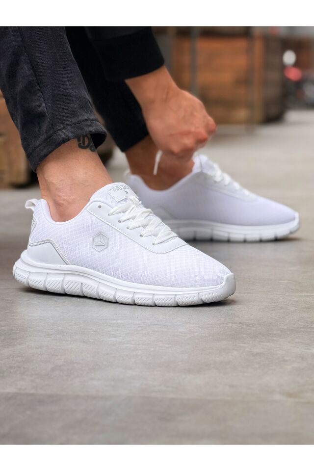 Beyaz Bağcıklı Unisex Günlük Hafif Yürüyüş Spor Ayakkabısı - PJ44 Beyaz - 43